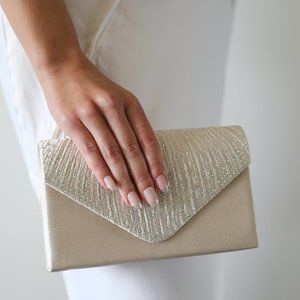 Champagne clutch with removable silver chain